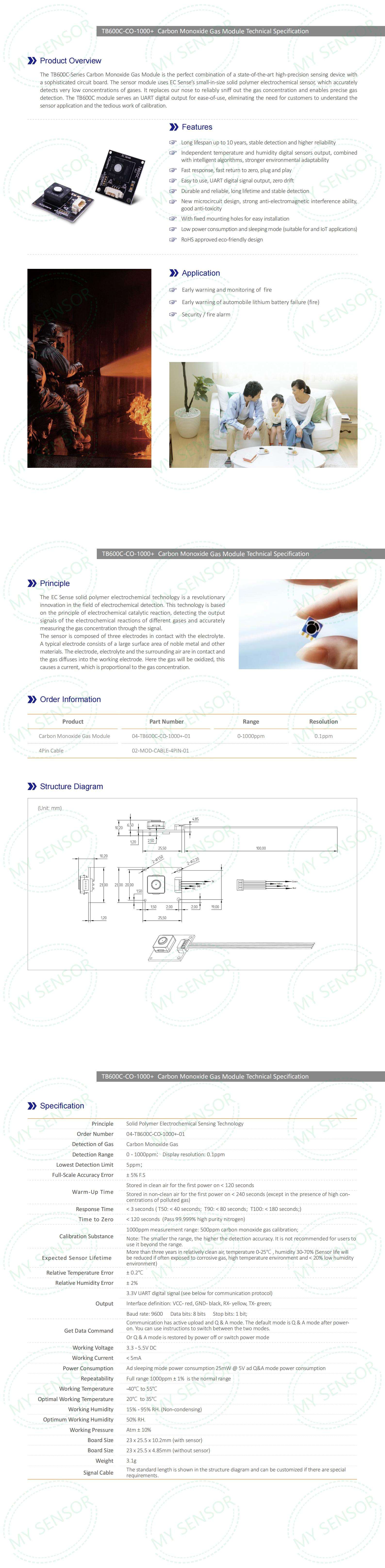 최고 품질 TB600C-CO-1000 + 가스 센서 모듈 일산화탄소 회로 기판 0 ~ 1000 + ppm 소형 디지털 스마트 센서 모듈