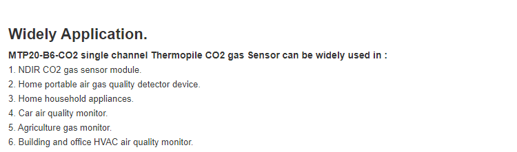 Memsfrontier MTP20-B6-CO2 단일 채널 적외선 IR Thermopile 이산화탄소 CO2 가스 감지기 센서