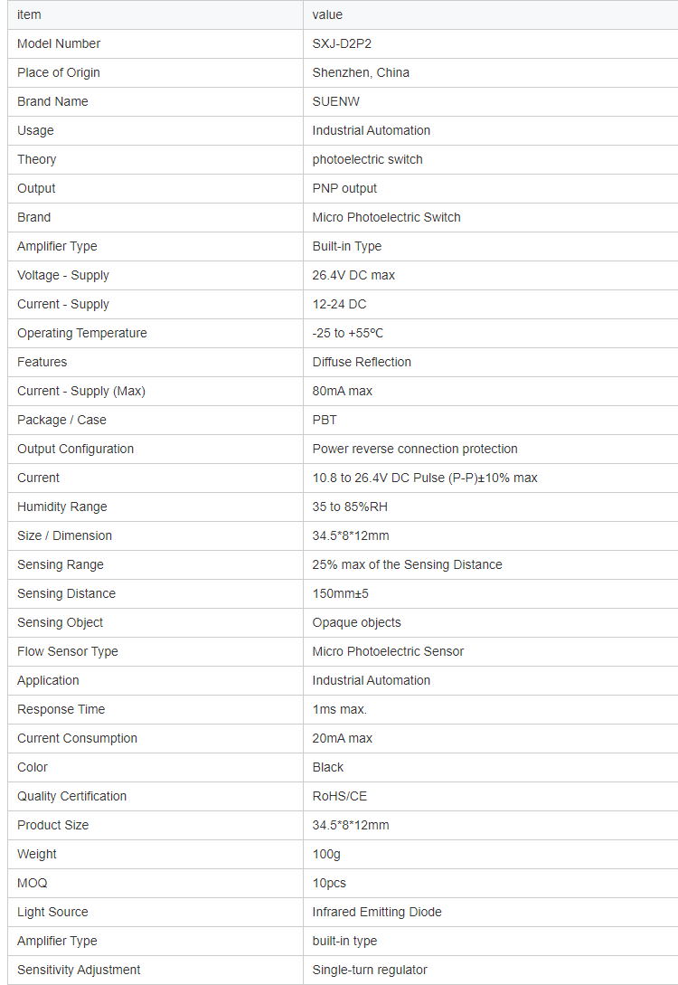 SXJ-D2P2 150mm 범위 PNP 우수한 성과를 가진 마이크로 확산 사려깊은 광전자적인 감지기 스위치