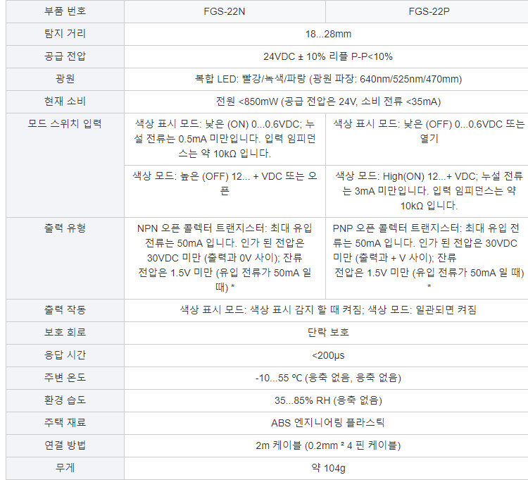 FUWEI 색상인식 광전 센서 색상 보정 광전 스위치 RGB 컬러 마크 센서