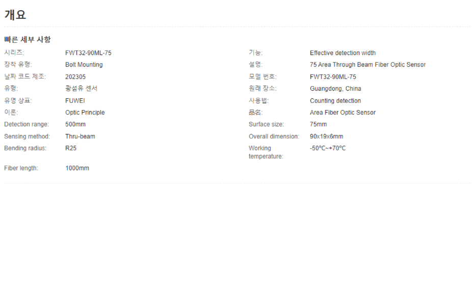 FUWEI FWT32-90ML-75 관통 빔 면적 매트릭스형 그레이팅 마스크 기계 광섬유 센서