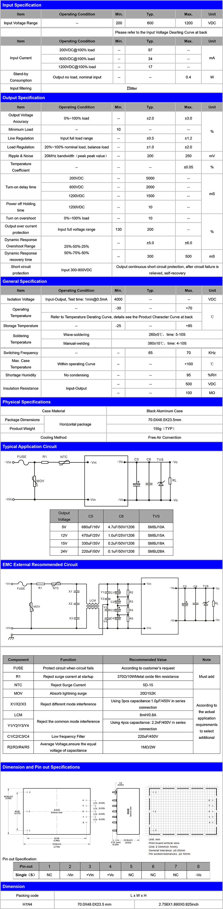 고품질 dc dc 스텝 다운 컨버터 24v 변환기 200-1200VDC