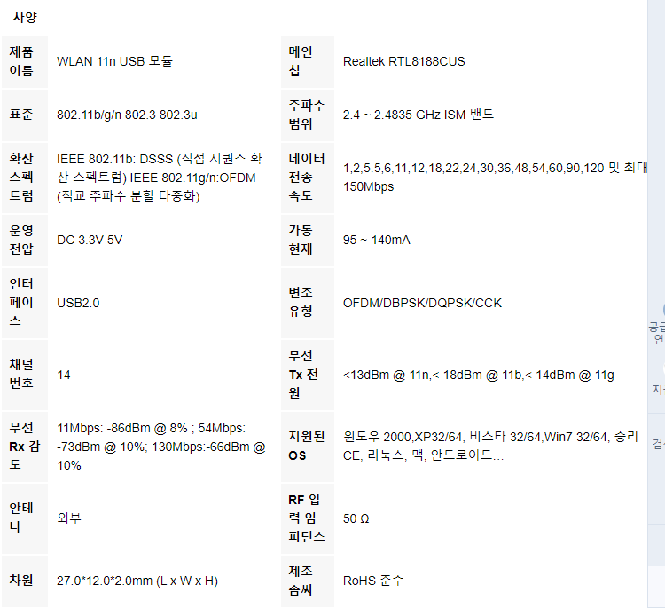 REALTEK 네트워크 칩 이더넷 칩 RTL8188 와이파이 무선 모듈 IPEX 안테나 홀더 지원 보안 암호화
