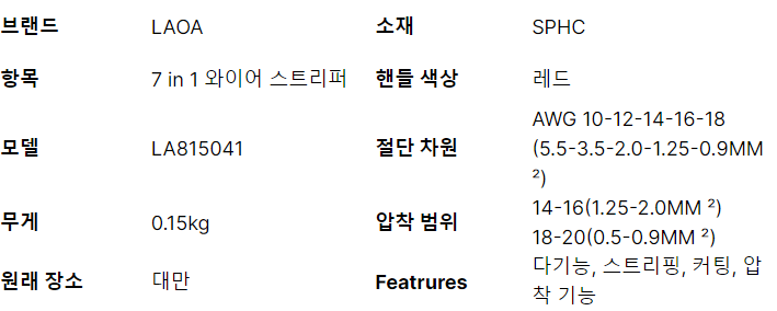 LAOA 그린 고무 손잡이 7 1 와이어 스트리퍼 와이어 커터 압착 펜치 5 사양