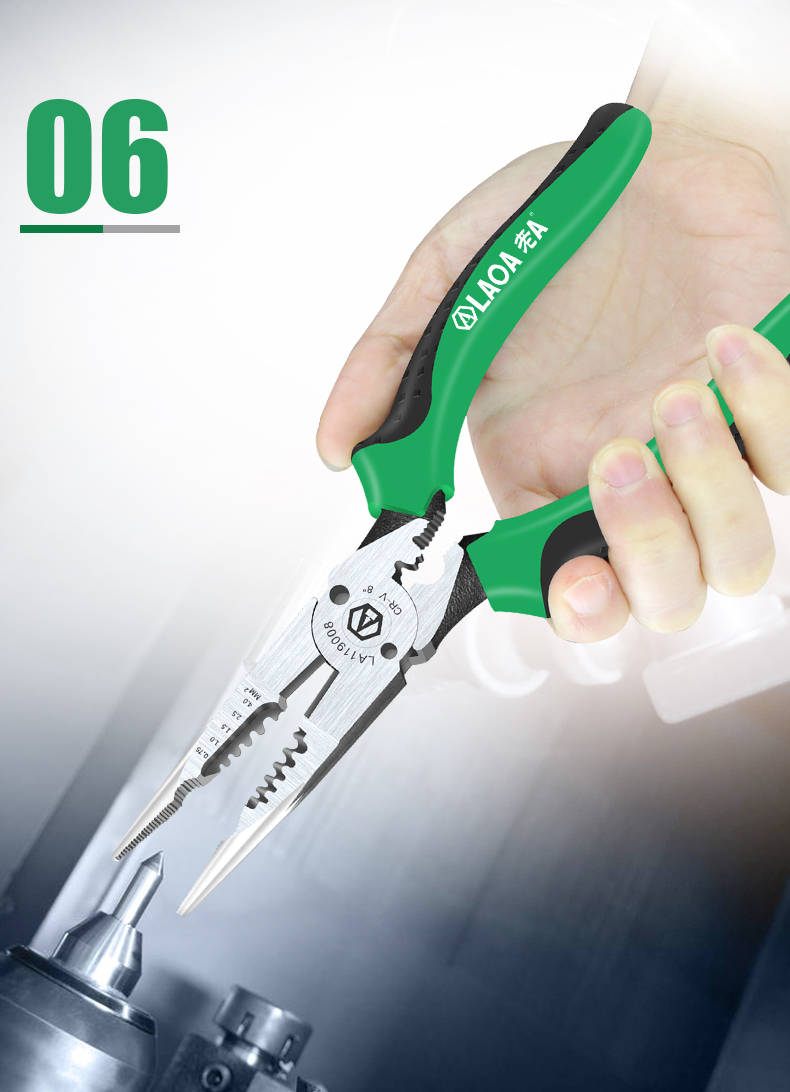 LAOA 6 1 바늘 코 펜치 멀티 펜치 와이어 스트리퍼 0.7-4.0mm 범위 8 인치 Cr-V 압착 도구 와이어 커터