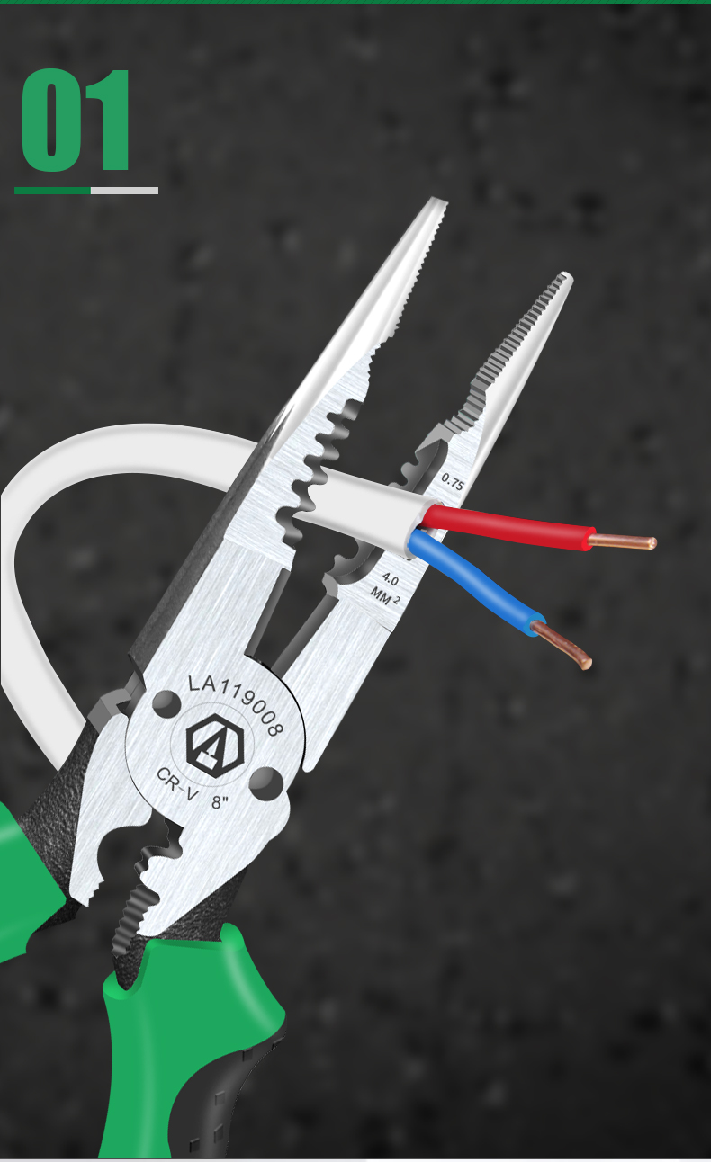 LAOA 6 1 바늘 코 펜치 멀티 펜치 와이어 스트리퍼 0.7-4.0mm 범위 8 인치 Cr-V 압착 도구 와이어 커터