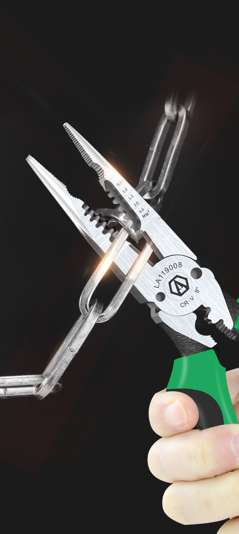 LAOA 6 1 바늘 코 펜치 멀티 펜치 와이어 스트리퍼 0.7-4.0mm 범위 8 인치 Cr-V 압착 도구 와이어 커터