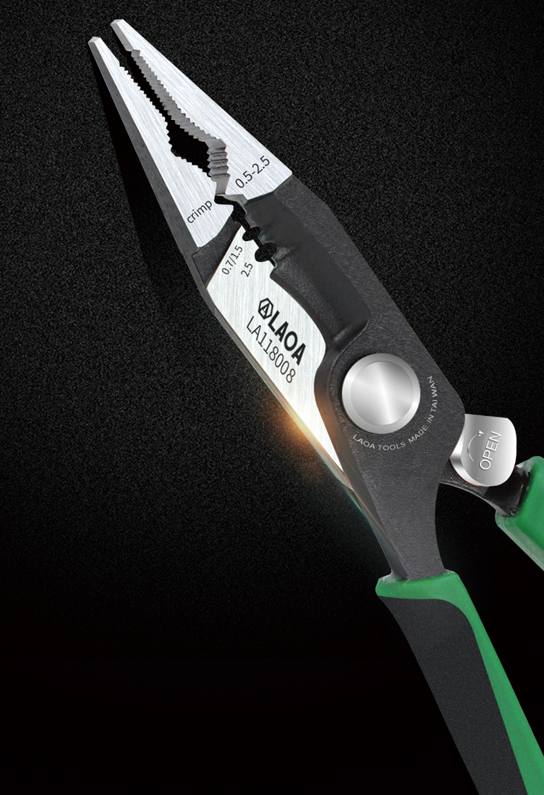 LAOA 8 inch Multitool 펜치 Cr-Mo 압착 도구 긴 코 조합 펜치 잠금 기능