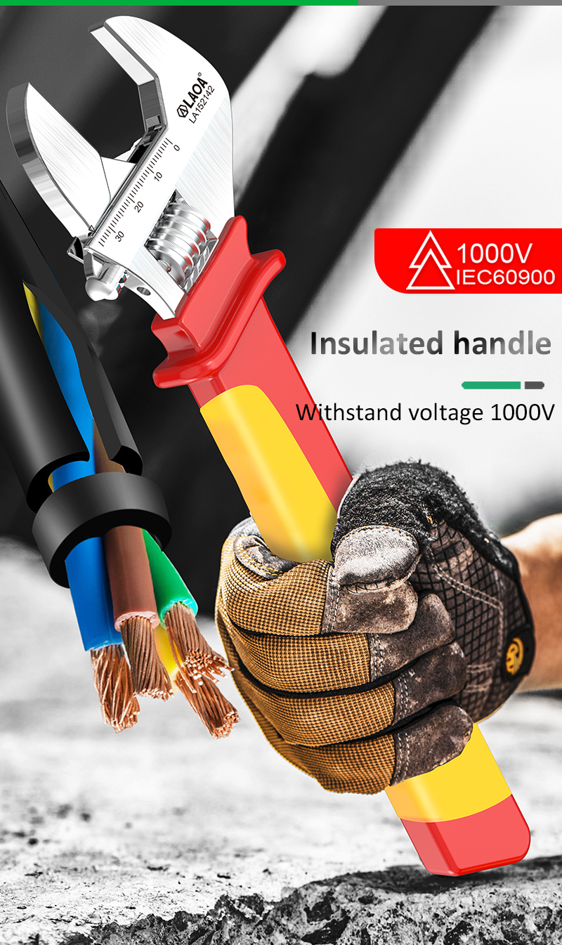 LAOA VDE 8 "/10"/12 "1000V 절연 조절 렌치 범용 스패너 전기 기술자 유지 보수 핸들 커버 손 수리 도구