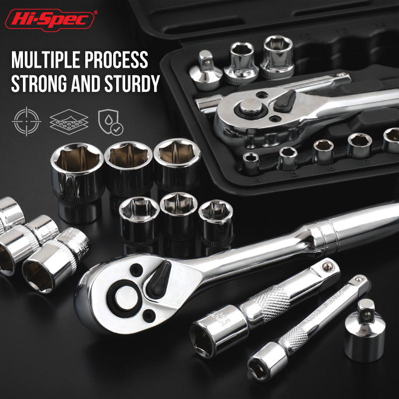 22pc 미터법 4 ~ 17mm 1/4 3/8 인치 드라이브 소켓 도구 키트 래칫 렌치 및 확장 바 도구 세트 상자