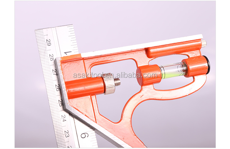 Asaki 12 인치 300mm 슬라이딩 조합 시도 사각형 눈금자 90 도 각도 눈금자 레벨 바이알