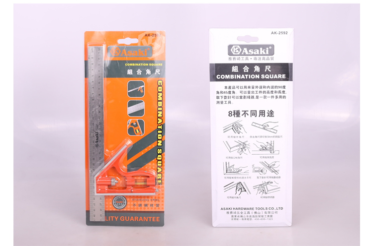 Asaki 12 인치 300mm 슬라이딩 조합 시도 사각형 눈금자 90 도 각도 눈금자 레벨 바이알