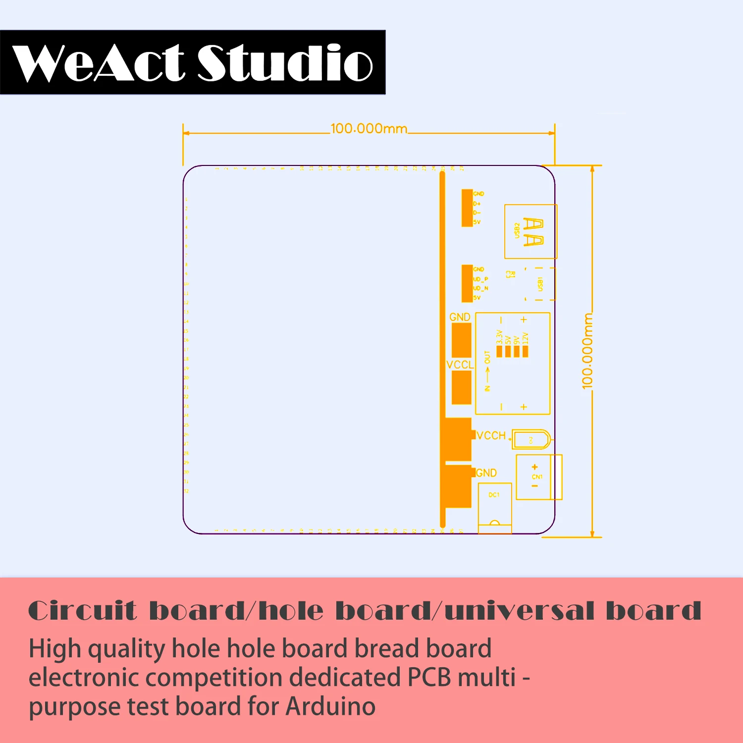 고품질 홀 홀 보드 빵 보드 전자 경쟁 전용 PCB 다목적 테스트 보드 [WeAct Studio-052]