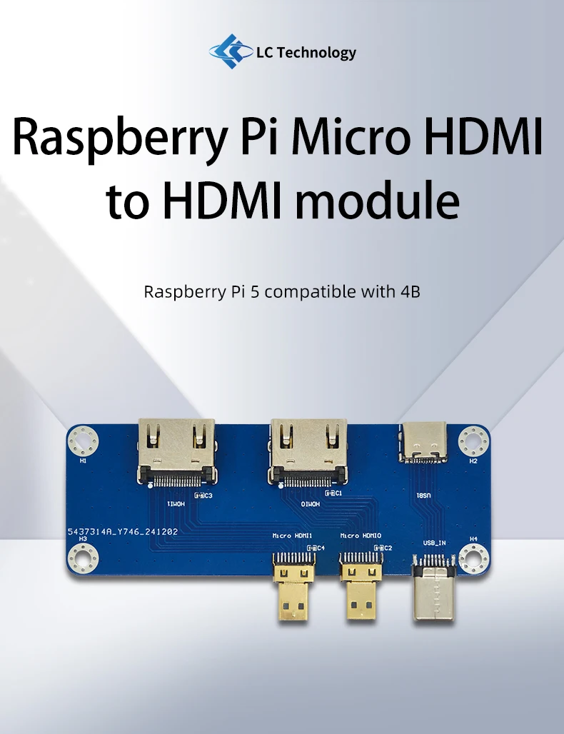 Raspberry Pi 마이크로 HDMI-HDMI 모듈 Raspberry Pi 5 4B 듀얼 4K 출력과 호환 가능 [LCTECH-05]