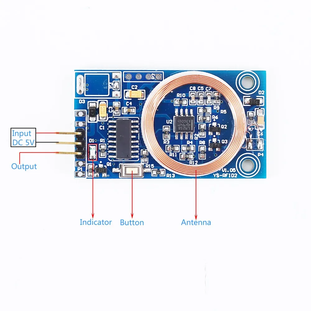 DC 5V 125KHz RFID 신호 테스터 하이 레벨 신호 출력 ID 카드 감지기 자동 잠금 인칭 모드 지원 TK4100 [ZTJ68-012]