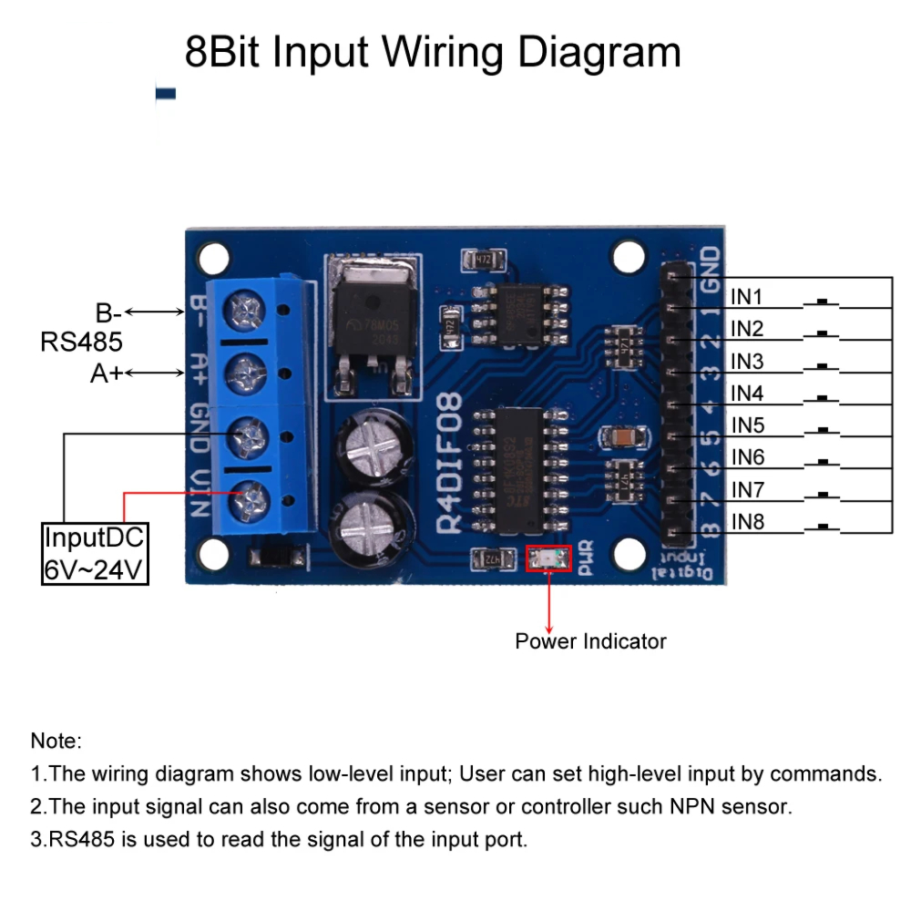 DC 12V 8채널 디지털량 입력 모듈 RS485 Modbus RTU 스위치량 수집 보드 8-12MA [ZTX101-176]