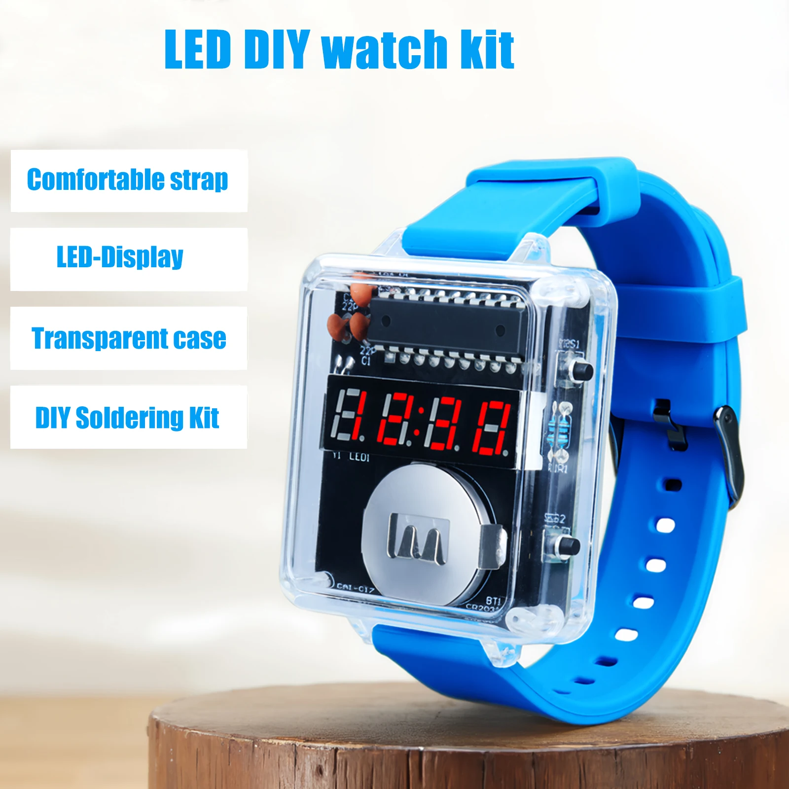 LED 워치 DIY 키트 (투명 디자인 납땜 조립용 마이크로컨트롤러+디지털 튜브 시계 부품) [DIY-341]