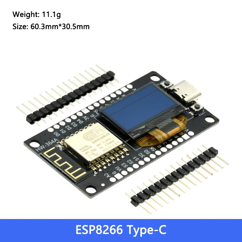 Placa de desarrollo NodeMCU ESP8266 0.96 pulgadas OLED 디스플레이 CH340G ESP-12F 모듈 WiFi TYPE-C Arduino용 USB [ZTI45-019]