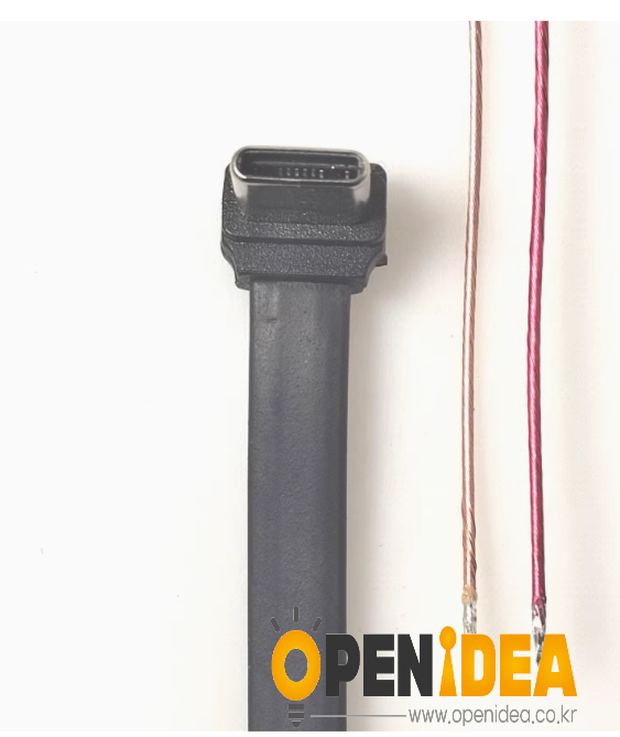 USB-C 90도 L형 변환 케이블 (파워뱅크용 실리콘 연성 케이블 PD 고속충전 지원 5심 평면선 길이 155mm - 피복 제거 75mm)