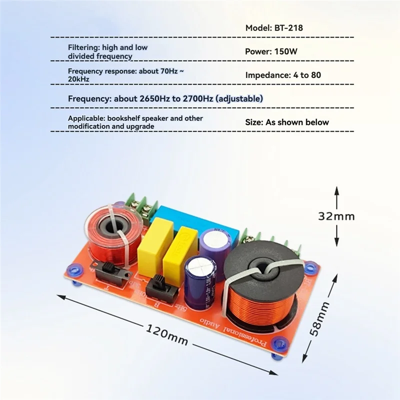 150W HiFi 고음질 북쉘프 스피커 전용 분주기 (조정 가능한 2-way 고-저음 분배기) [ZTP50-066]