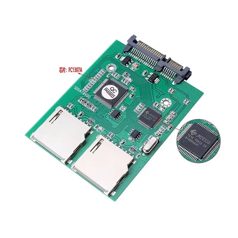 듀얼 SD 카드 to SATA 변환 카드 (고속 듀얼 칩셋 SD to SATA 하드디스크 컨버터 연두색) [ZTX101-384]