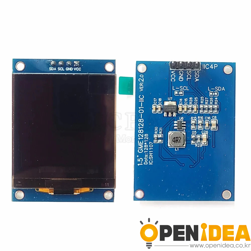 1.5인치 4핀 OLED 모듈 (SH1107 드라이버 128x128 단색 I2C 인터페이스) [ZTI45-073]