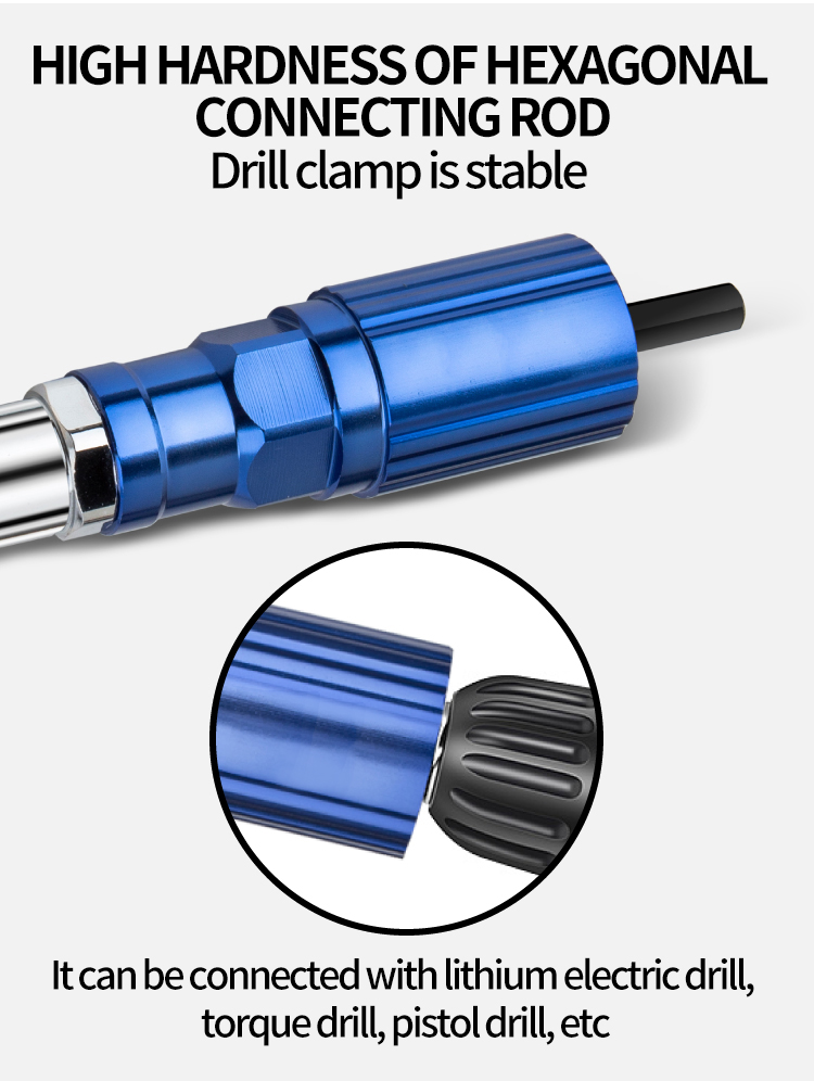 전기 리벳 드릴 어댑터 무선 인서트 너트 건 당겨 리벳 도구 부착 2.4mm-4.8mm
