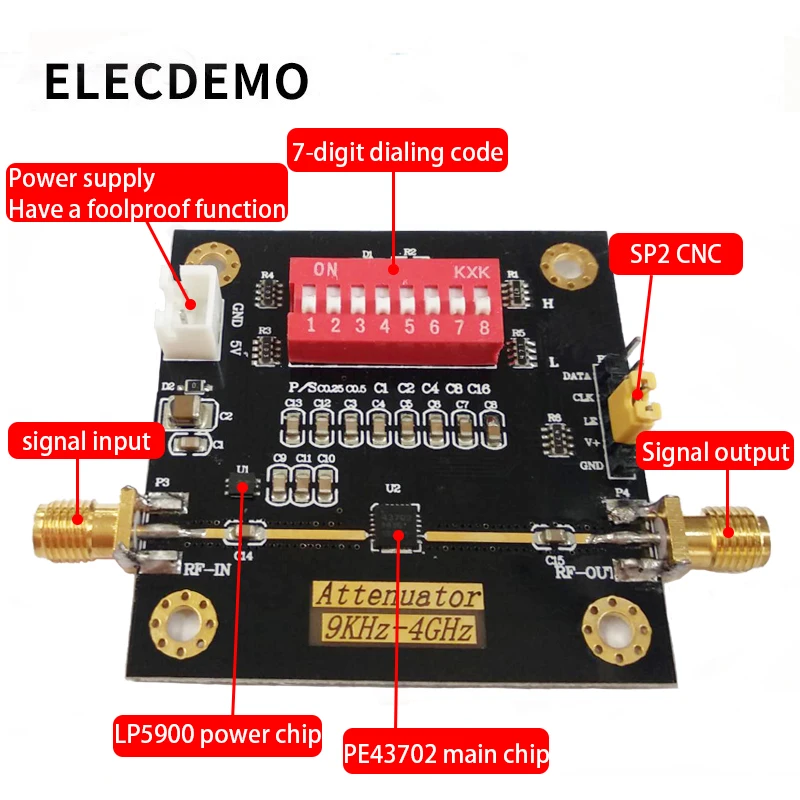 디지털 RF 감쇠기 모듈 PE43702 9kHz~4GHz 0.25dB 스텝 정밀도 31.75dB [KANGWEI-002]
