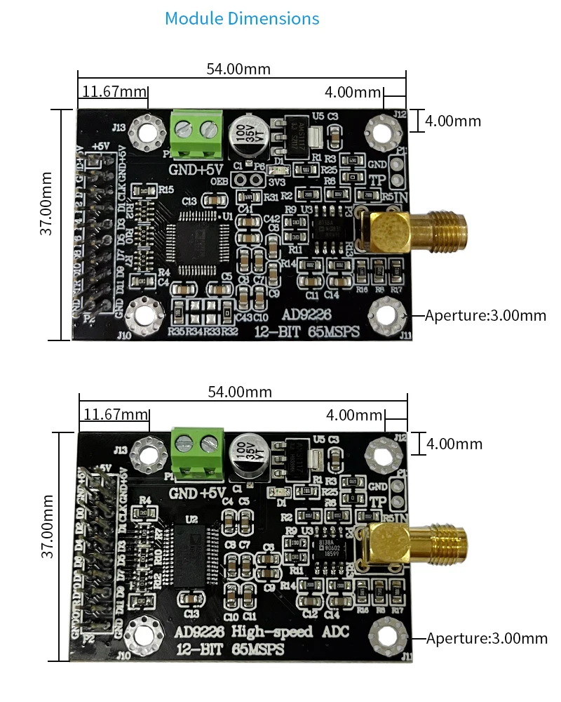 AD9226 모듈 (고속 ADC) 65MHz 샘플링 데이터 수집 아날로그-디지털 변환기 FPGA 개발보드 호환 [KANGWEI-141]