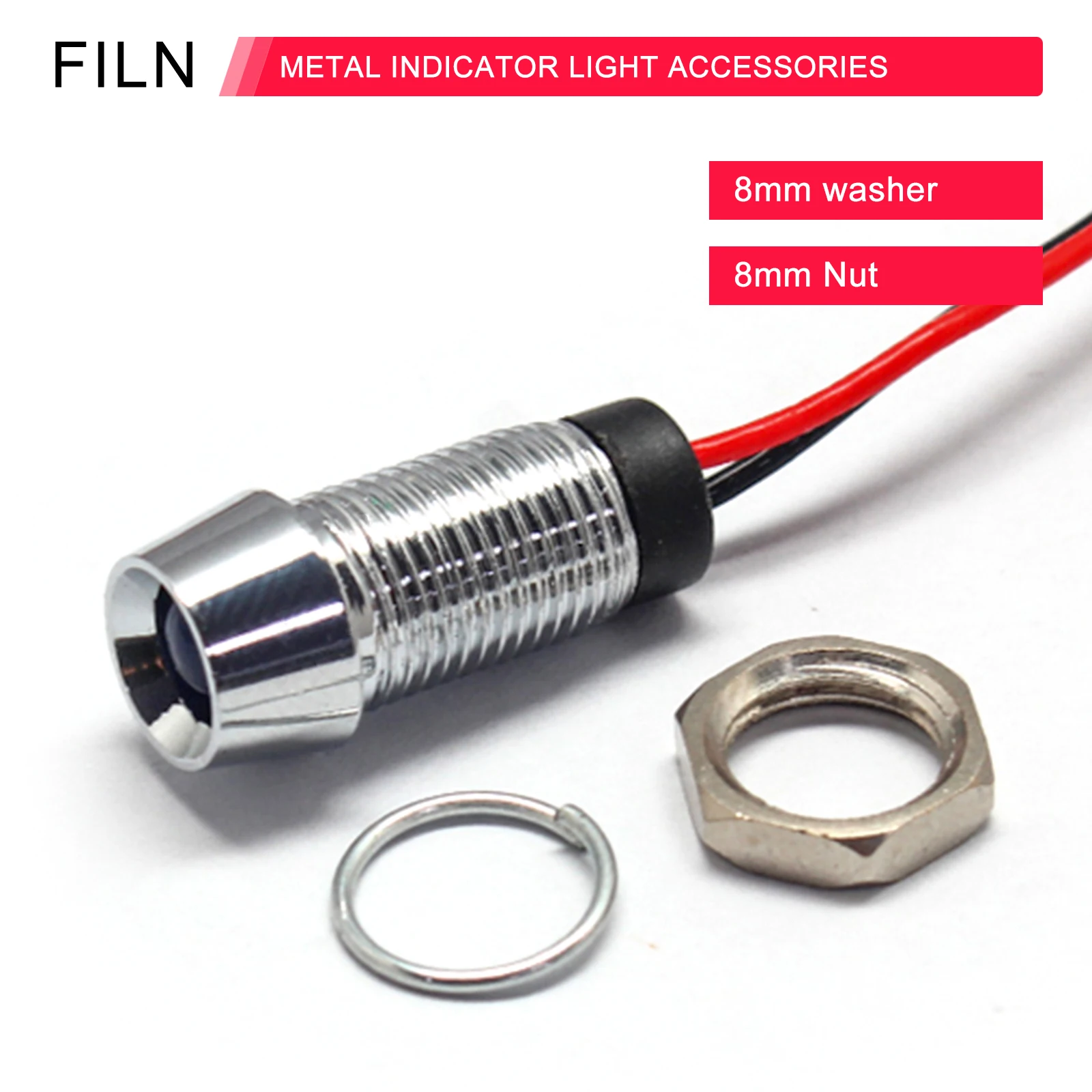8mm 금속 LED 표시등 - 범용 소형 방수 전원 신호등 12v [FILN-28]