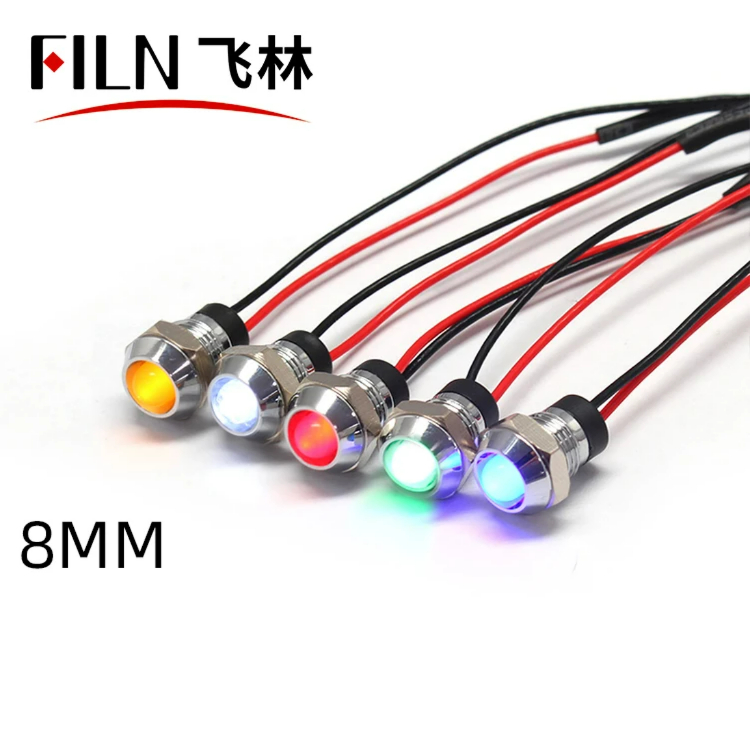 8mm 전원 장비 발광 신호등 - 방수 메탈 고휘도 표시등 12v 24v 220v 110v [FILN-33]