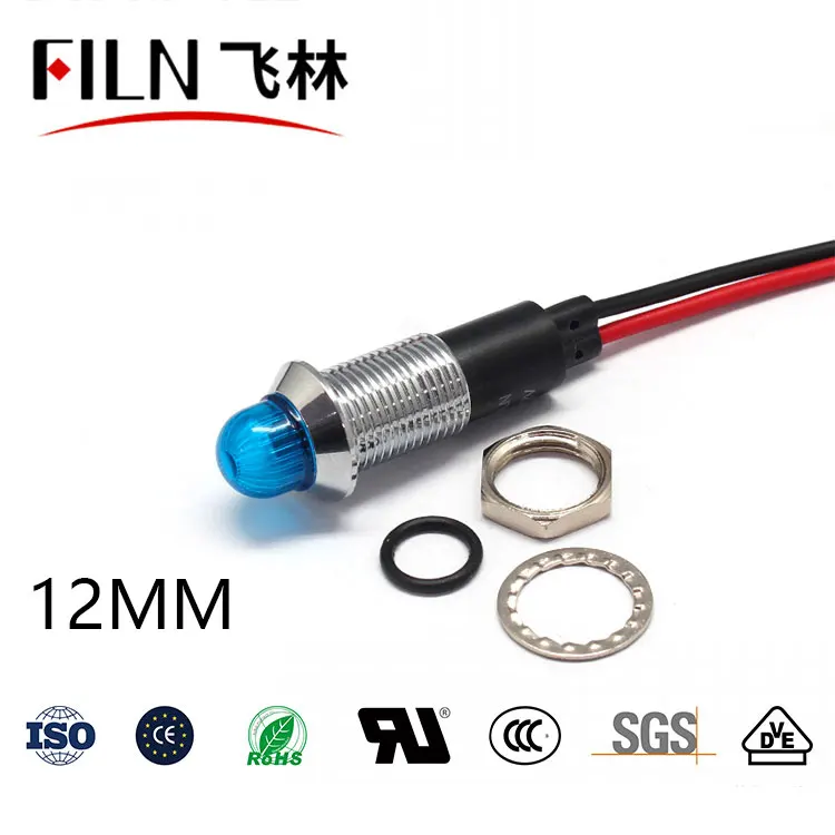 12mm LED 전원 장비등 - 볼 헤드 방수 메탈 신호등 12V 24V 110V 220V [FILN-12]