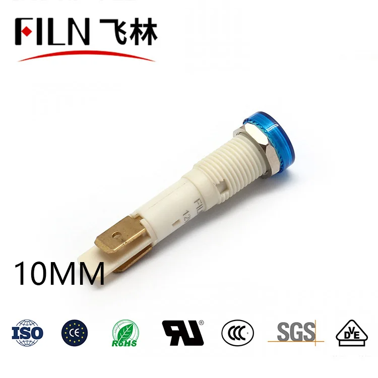 10mm 플랫 헤드 플라스틱 표시등 전원 콘센트 커피머신 전용 신호등 12V 24V 36V 110V 220V [FILN-36]