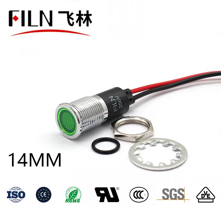 14mm 메탈 신호등 - 방수형 고휘도 LED 인디케이터 (와이어 내장형) 12V 24V 220V 110V [FILN-11]