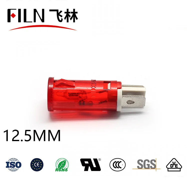 12.5mm 소형 플라스틱 전원 표시등 신호등 (12V-24V-220V 겸용 개구 직경 12.5mm) [FILN-35]