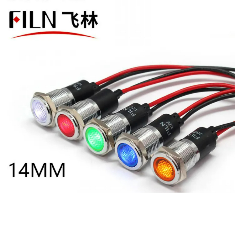 14mm 메탈 신호등 - 방수형 고휘도 LED 인디케이터 (와이어 내장형) 12V 24V 220V 110V [FILN-11]