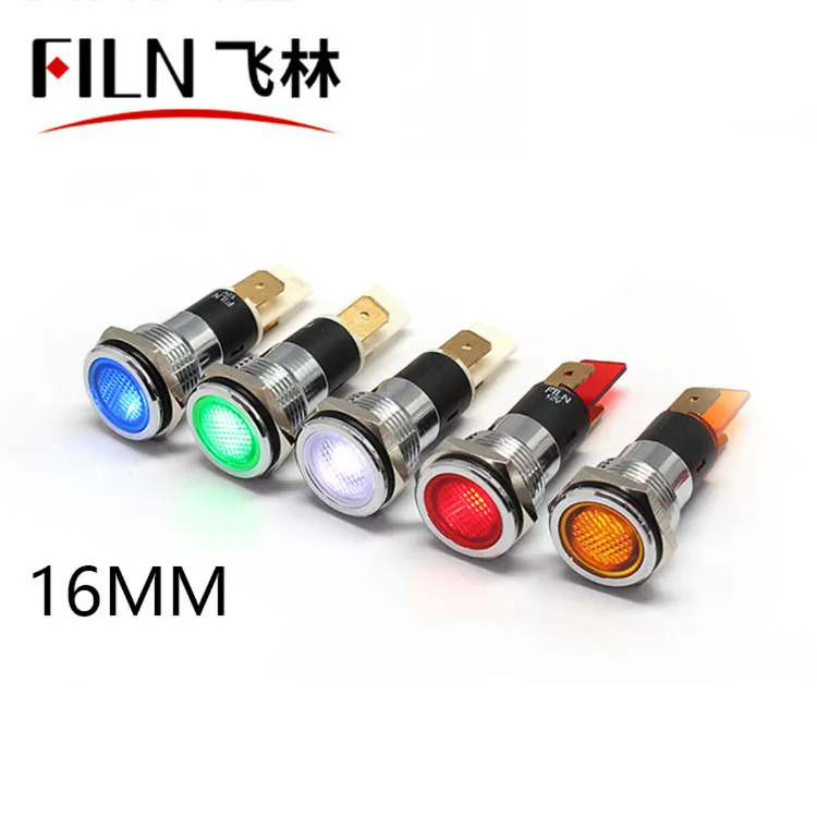 16mm 장비 표시등 방수 메탈 신호등 - 플랫헤드 LED 고휘도 (대량 주문 시 특별 할인) 12v 24v 36v 110v 220v [FILN-32]