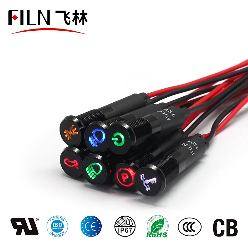 8mm LED 방수 신호등 12V 자동차용 심볼 표시등 (블랙 도금) [FILN-37]