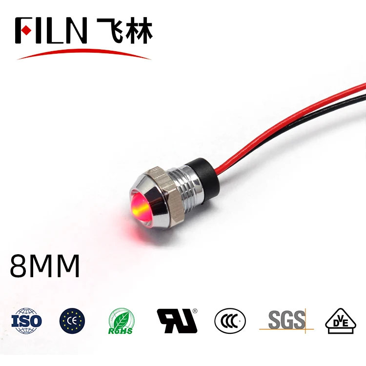 8mm 전원 장비 발광 신호등 - 방수 메탈 고휘도 표시등 12v 24v 220v 110v [FILN-33]