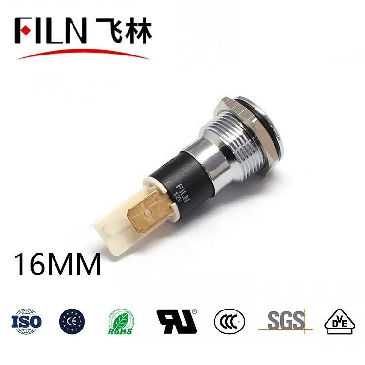 16mm 장비 표시등 방수 메탈 신호등 - 플랫헤드 LED 고휘도 (대량 주문 시 특별 할인) 12v 24v 36v 110v 220v [FILN-32]