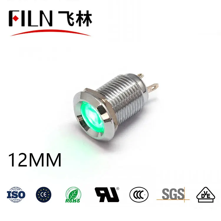12mm 핀 타입 LED 메탈 표시등 - 고휘도 방수 소형 신호등 (장비 표시등)12V 24v 36V 110v 220v [FILN-31]