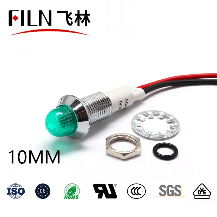10mm 금속 이색 LED 신호등 (와이어 일체형) IP67 방수 장비 작업 전원 표시등 12v 6v 24v 110v 220v [FILN-25]