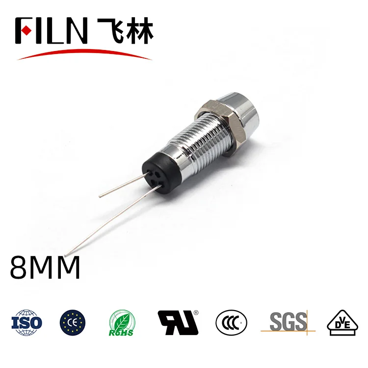 8mm 핀 타입 전원 작업등 - 방수형 메탈 LED 고휘도 신호등 24V 110V 220V [FILN-05]