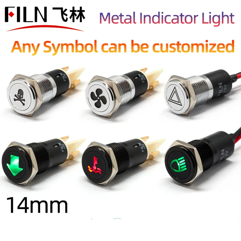 14mm LED 표시등 방수 신호등 12V 자동차 심볼 표시등 블랙 도금 [FILN-52]