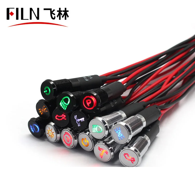 8mm LED 방수 신호등 12V 자동차용 심볼 표시등 (블랙 도금) [FILN-37]