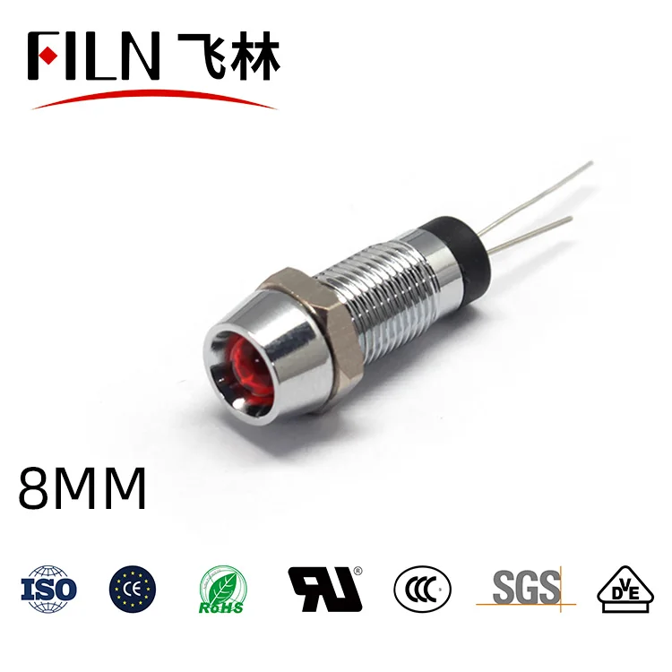 8mm 핀 타입 전원 작업등 - 방수형 메탈 LED 고휘도 신호등 24V 110V 220V [FILN-05]