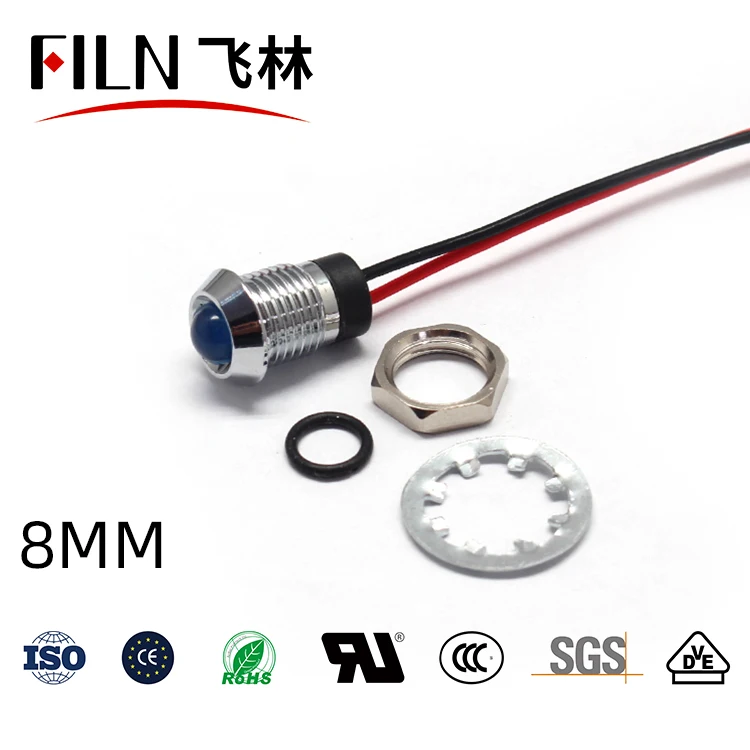 8mm 전원 장비 발광 신호등 - 방수 메탈 고휘도 표시등 12v 24v 220v 110v [FILN-33]
