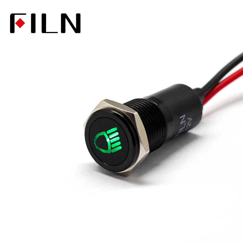14mm LED 표시등 방수 신호등 12V 자동차 심볼 표시등 블랙 도금 [FILN-52]