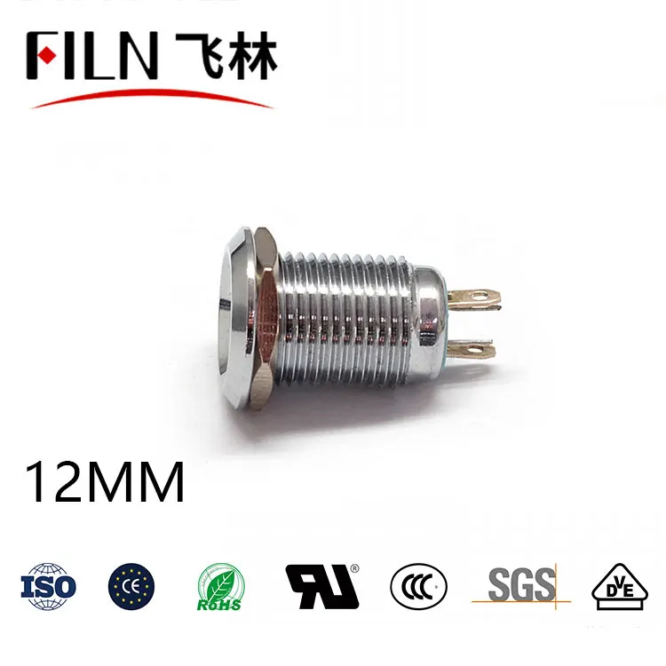 12mm 핀 타입 LED 메탈 표시등 - 고휘도 방수 소형 신호등 (장비 표시등)12V 24v 36V 110v 220v [FILN-31]