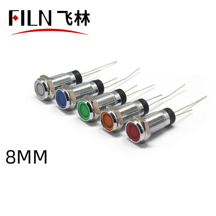 8mm 핀 타입 전원 작업등 - 방수형 메탈 고휘도 LED 신호등  12V 24V 110V 220V [FILN-03]